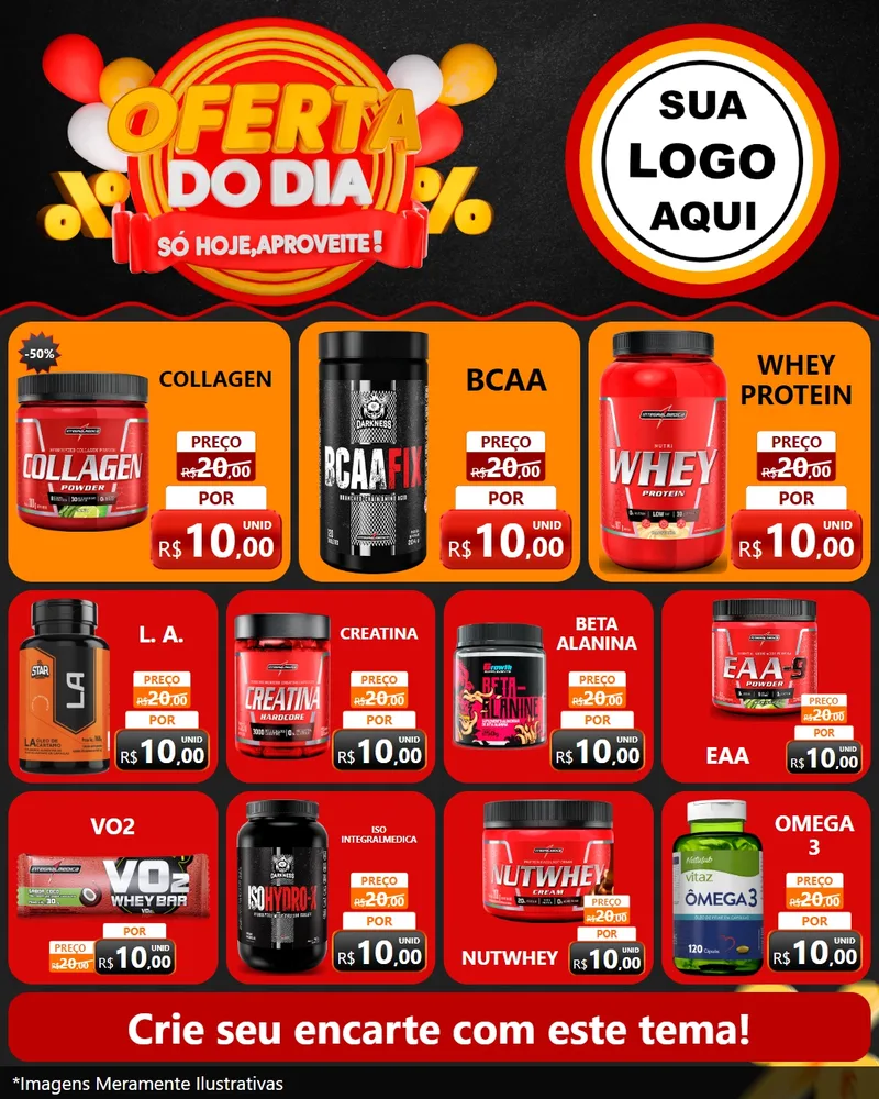 Modelo de Rede Social para Feed Instagram com o tema Oferta do Dia - Só hoje, Aproveite! para Suplementos alimentares