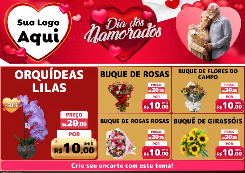 Modelo de Encarte para Encarte A4 Horizontal com o tema Dia Dos Namorados para Floricultura e jardim