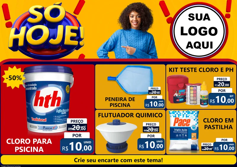 Modelo de Encarte para Encarte A4 Horizontal com o tema Só Hoje! para Produtos para Piscina
