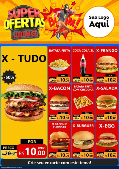 Modelo de Encarte para Encarte A4 Vertical com o tema Super Ofertas Julho para Hamburgueria