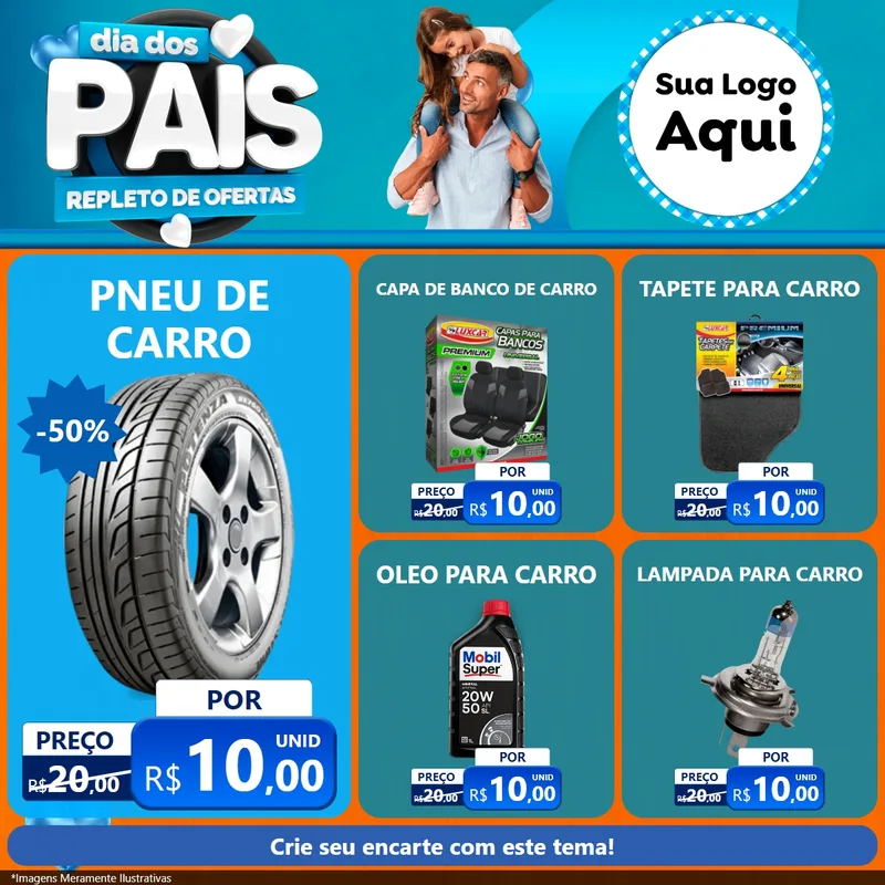 Modelo de Rede Social para Feed Facebook com o tema Dia Dos Pais Repleto de Ofertas para Auto peças