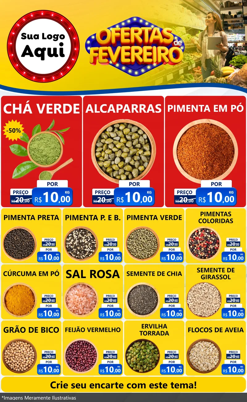 Modelo de Encarte para Encarte Grande com o tema Ofertas de Fevereiro para Produtos Naturais