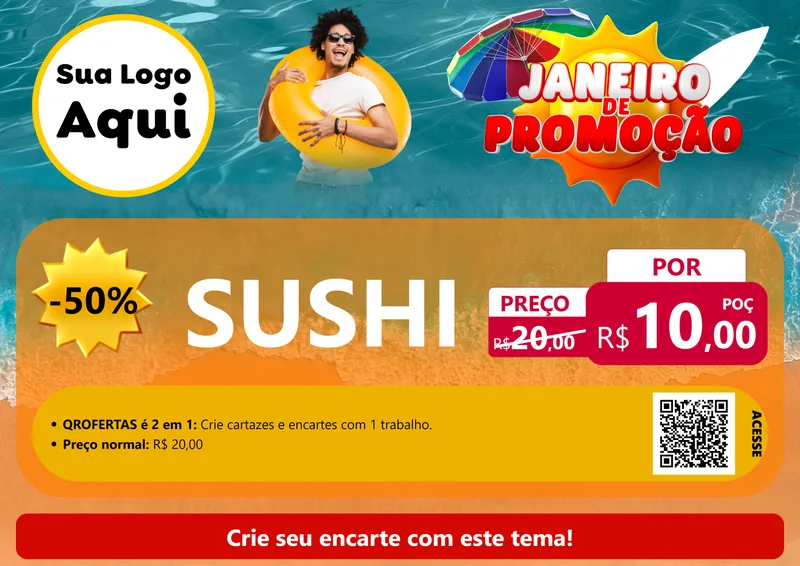 Modelo de Cartaz para Cartaz A4 Horizontal com o tema Janeiro de Promoção para Comida japonesa