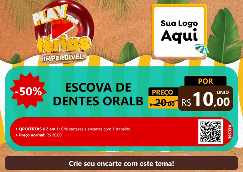 Modelo de Cartaz para Cartaz A4 Horizontal com o tema Play Nas Férias Imperdível para Higiene Pessoal