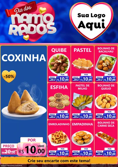 Modelo de Encarte para Encarte A4 Vertical com o tema Dia dos namorados para Salgadaria
