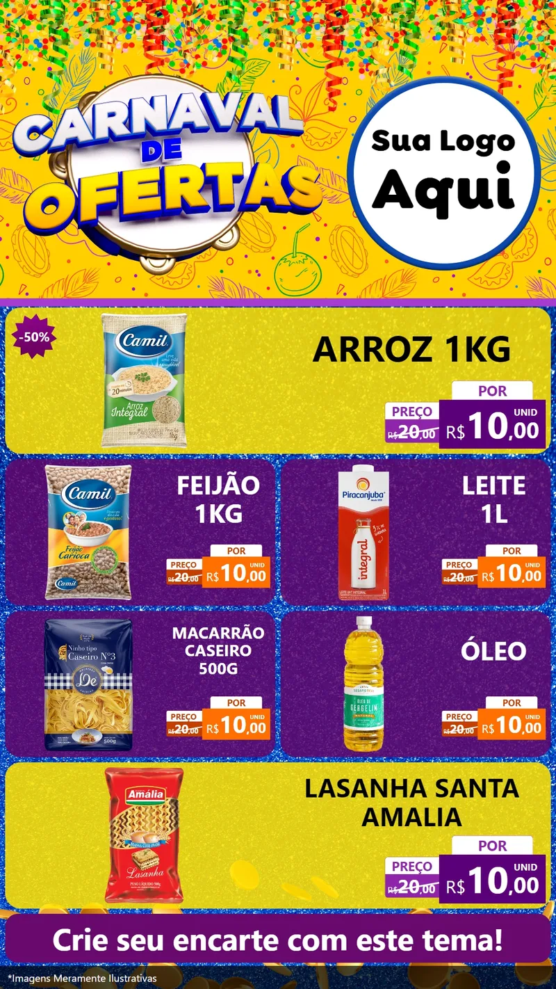 Modelo de TV para TV Vertical com o tema Carnaval de Ofertas para Supermercado
