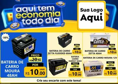 Modelo de Encarte para Encarte A4 Horizontal com o tema Aqui Tem Economia Todo Dia para Baterias Elétricas
