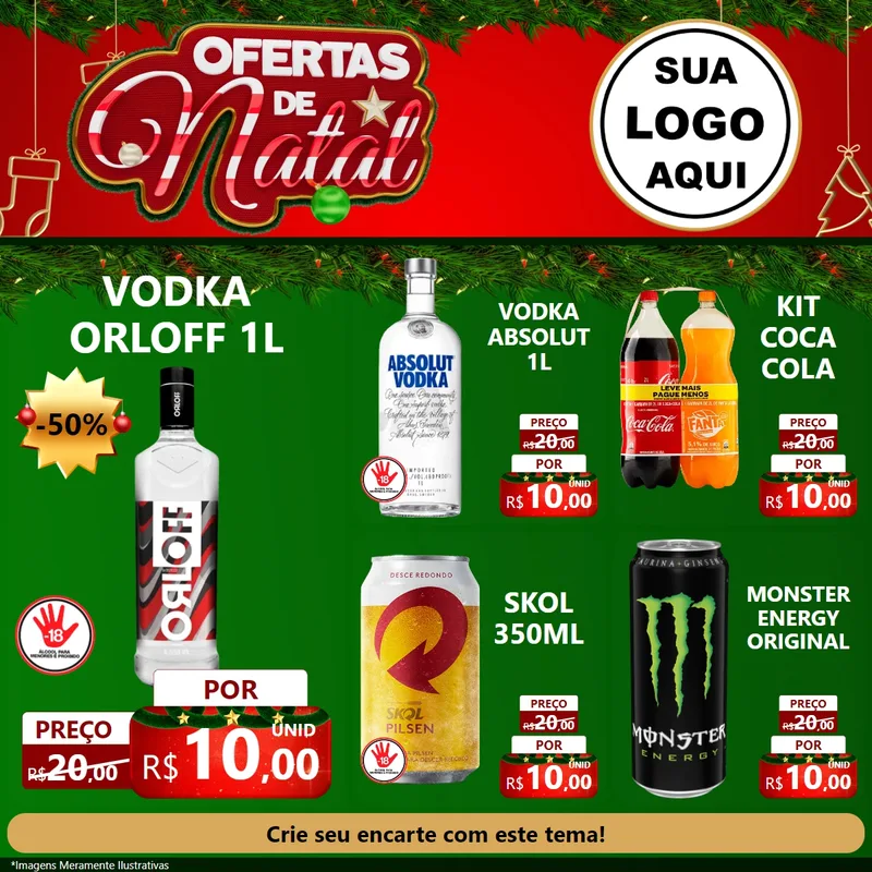 Modelo de Rede Social para Feed Facebook com o tema Ofertas de Natal para Distribuidora de bebidas