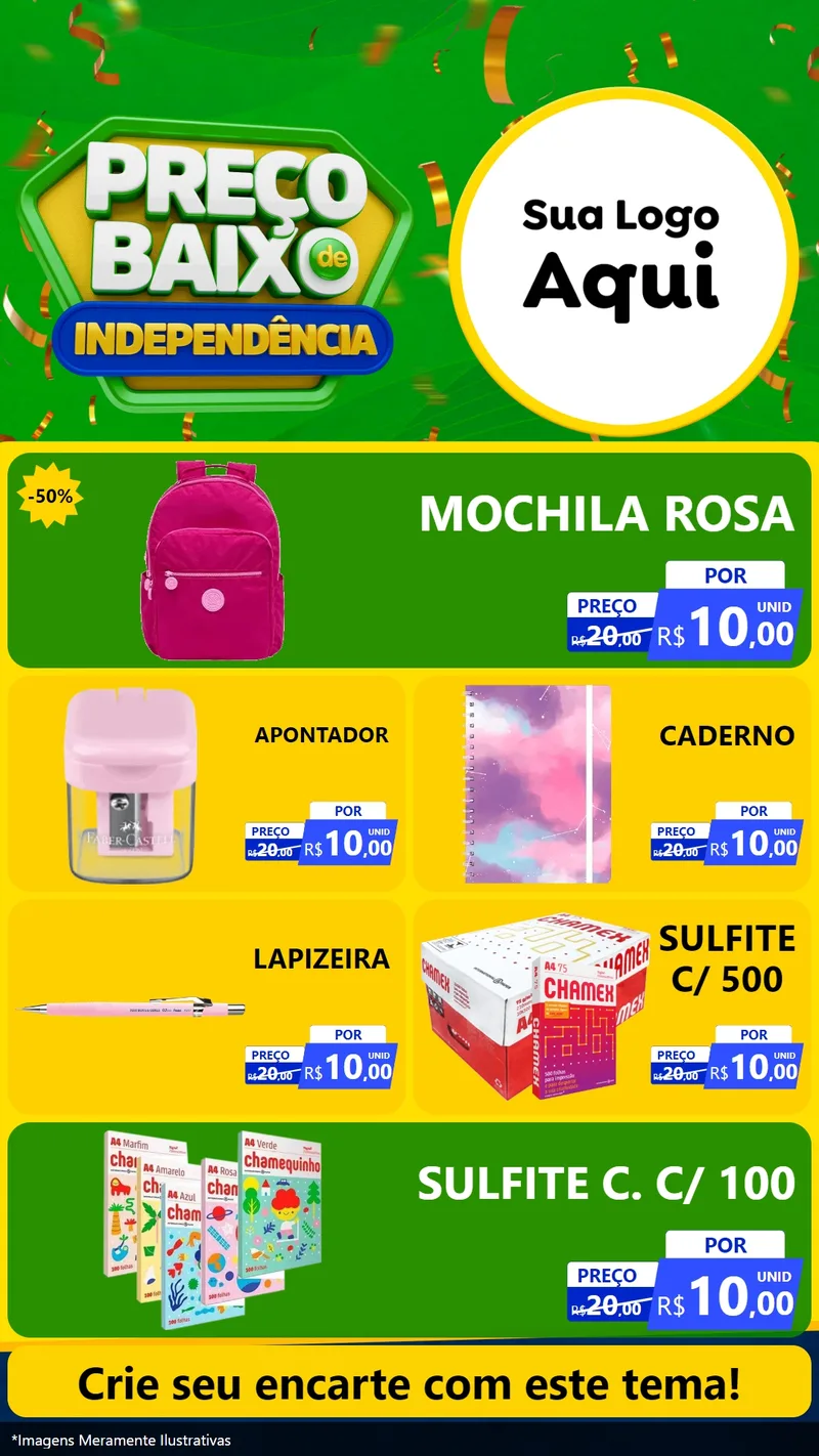 Modelo de TV para TV Vertical com o tema Preço Baixo de Independência para Papelaria