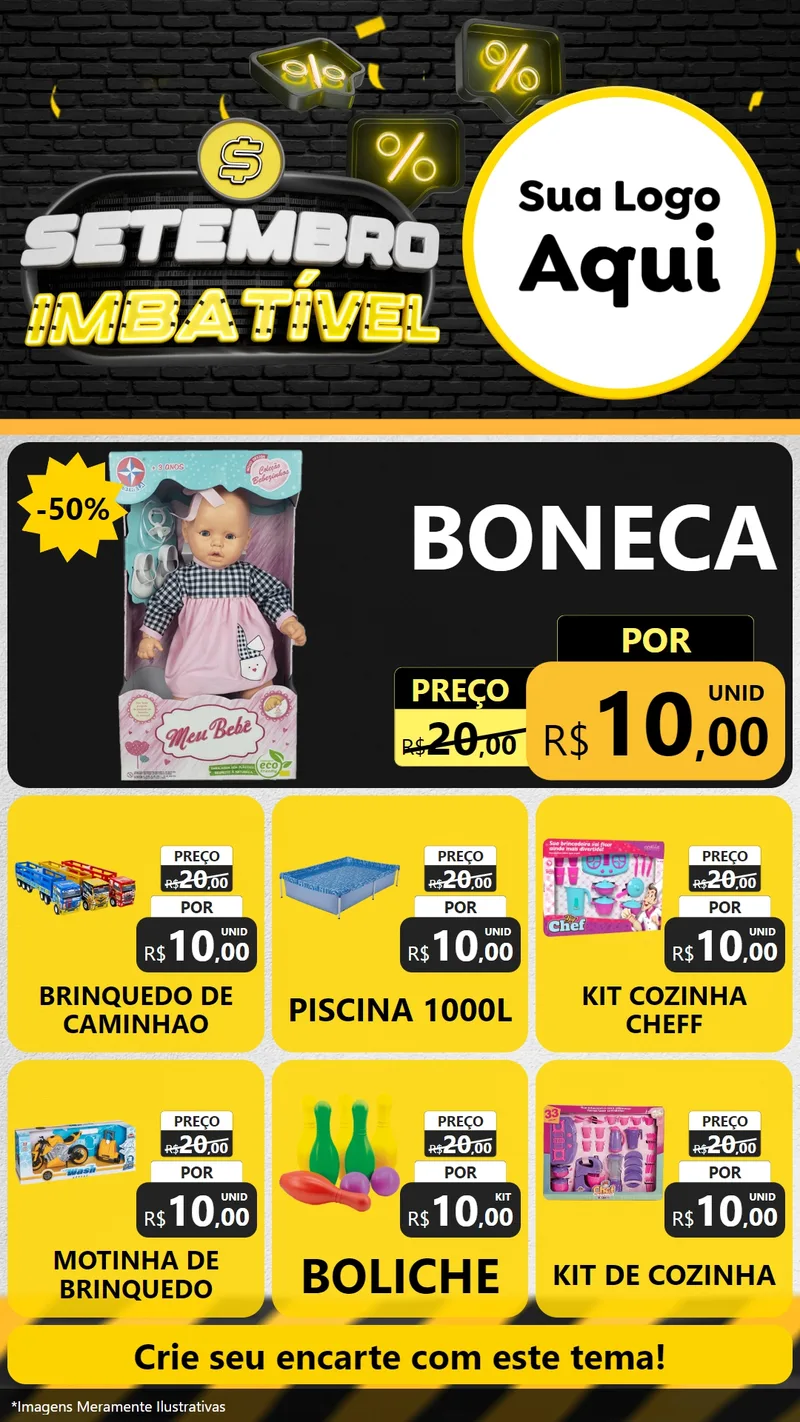 Modelo de Rede Social para Stories com o tema Setembro Imbatível para Brinquedos