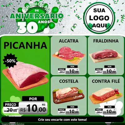 Modelo de Rede Social para Feed Facebook com o tema Promoção de Aniversário - 30 Anos para Açougue