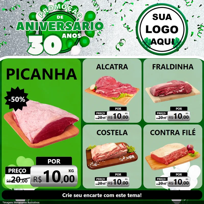 Modelo de Rede Social para Feed Facebook com o tema Promoção de Aniversário - 30 Anos para Açougue