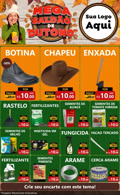 Modelo de Encarte para Encarte Grande com o tema Mega Saldão de Outono para Agropecuária