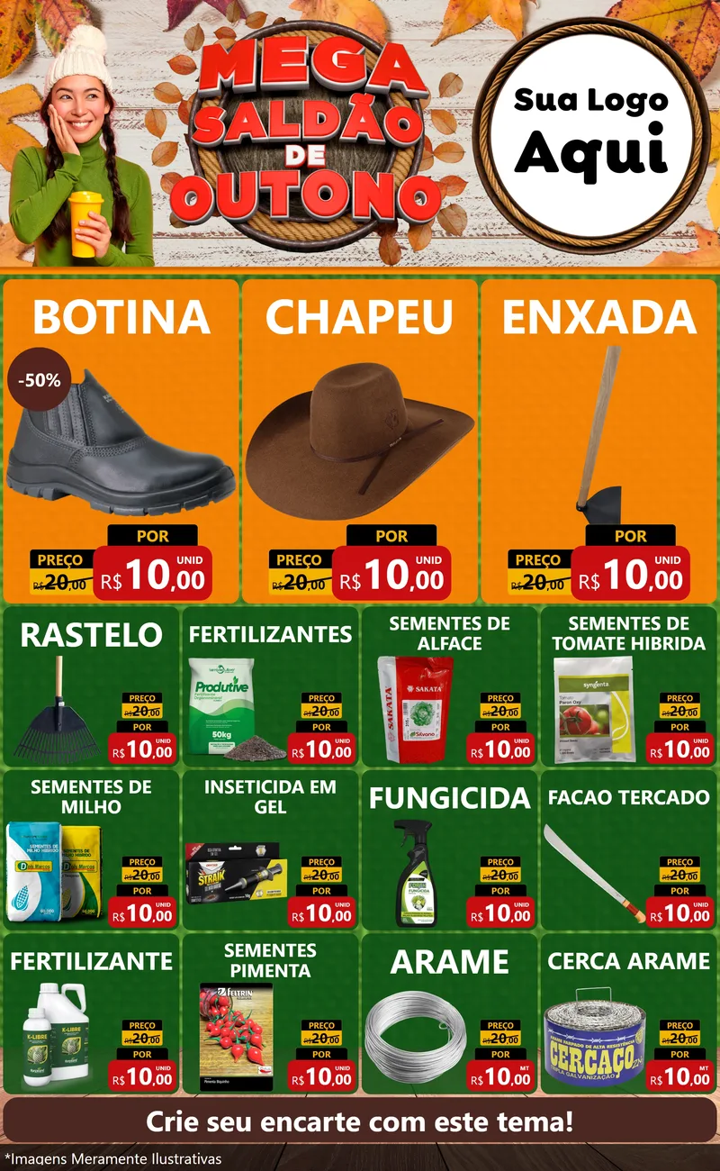 Modelo de Encarte para Encarte Grande com o tema Mega Saldão de Outono para Agropecuária