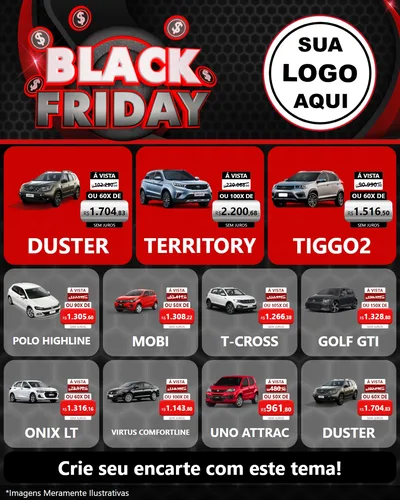 Modelo de Rede Social para Feed Instagram com o tema Black Friday para Concessionaria de Carros