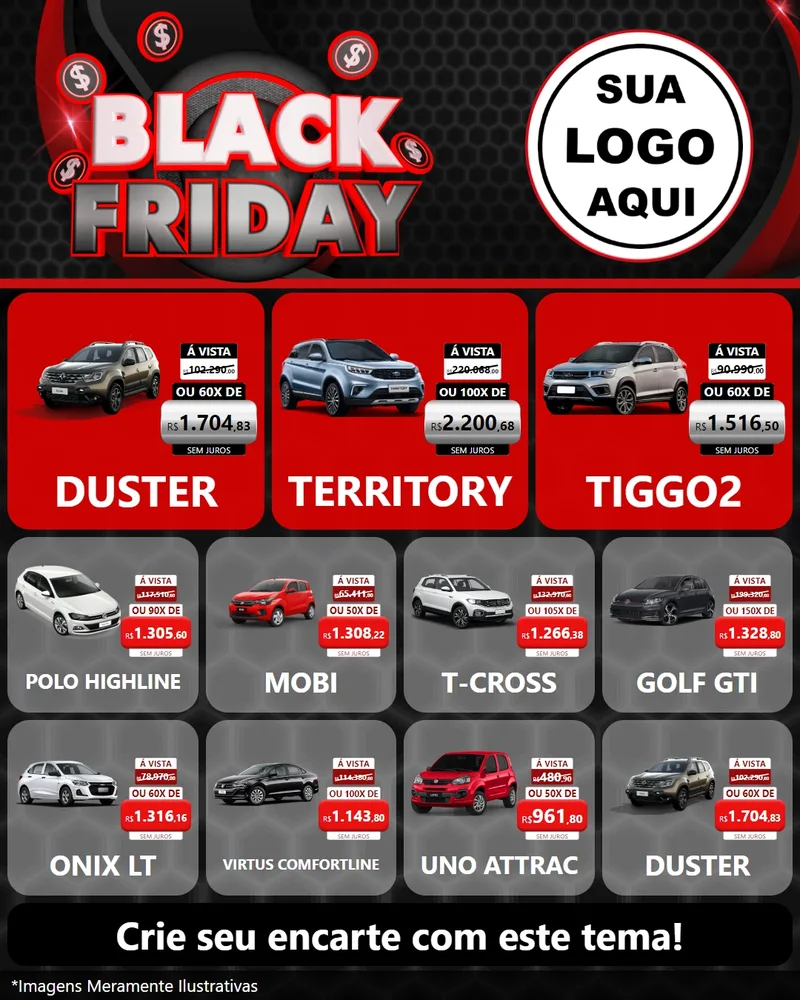 Modelo de Rede Social para Feed Instagram com o tema Black Friday para Concessionaria de Carros