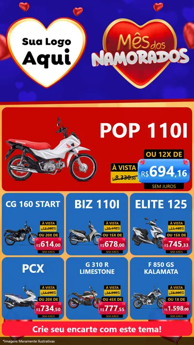 Modelo de Rede Social para Stories com o tema Mês dos Namorados para Concessionaria de Motos