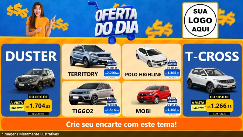 Modelo de TV para TV Horizontal com o tema Oferta do Dia para Concessionaria de Carros