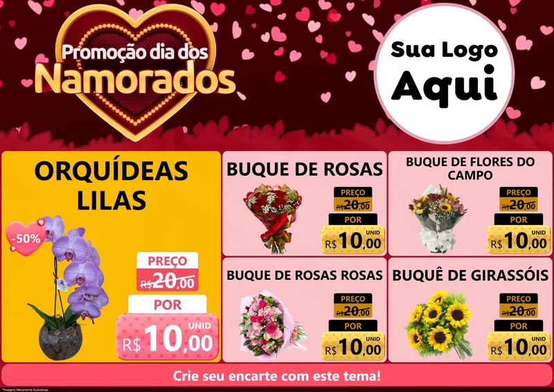Modelo de Encarte para Encarte A4 Horizontal com o tema Promoção Dia Dos Namorados para Floricultura e jardim
