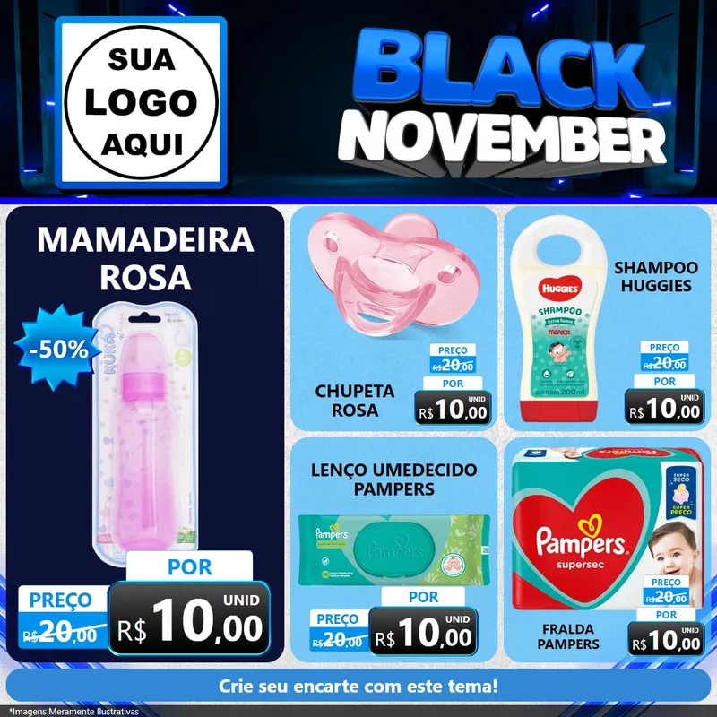 Modelo de Rede Social para Feed Facebook com o tema Black November para Bebês