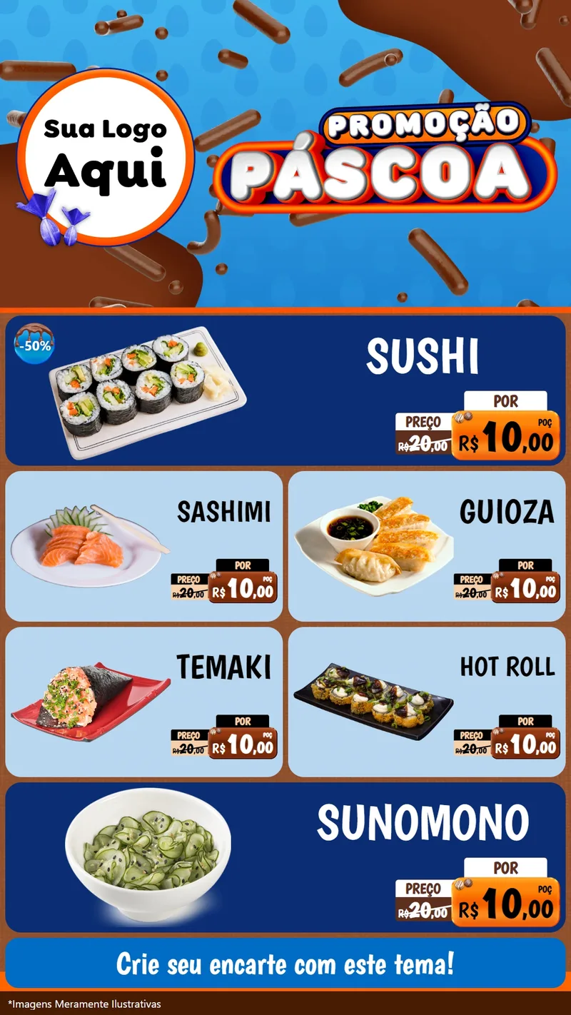 Modelo de TV para TV Vertical com o tema Promoção Páscoa para Comida japonesa