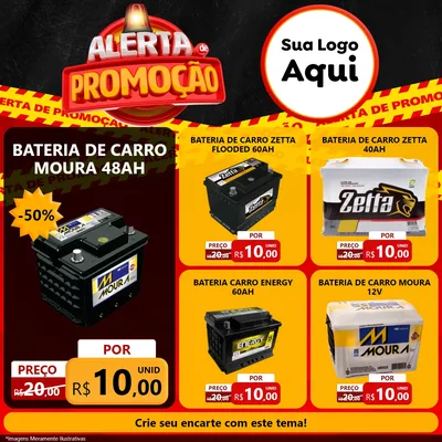 Modelo de Rede Social para Feed Facebook com o tema Alerta de Promoção para Baterias Elétricas