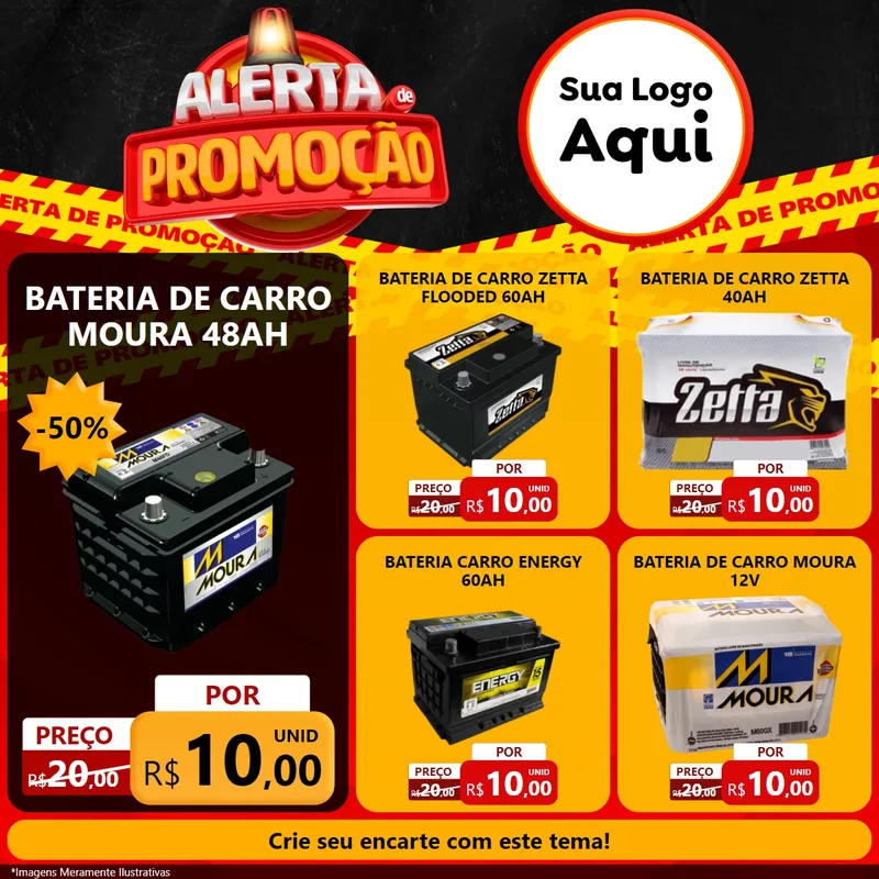 Modelo de Rede Social para Feed Facebook com o tema Alerta de Promoção para Baterias Elétricas