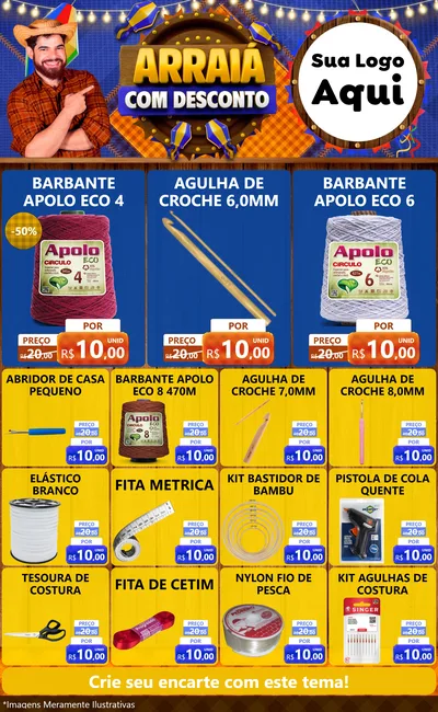 Modelo de Encarte para Encarte Grande com o tema Arraiá Com Desconto para Armarinho e Aviamentos