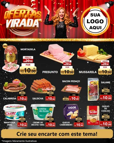Modelo de Rede Social para Feed Instagram com o tema Ofertas da Virada para Frios e Laticínios