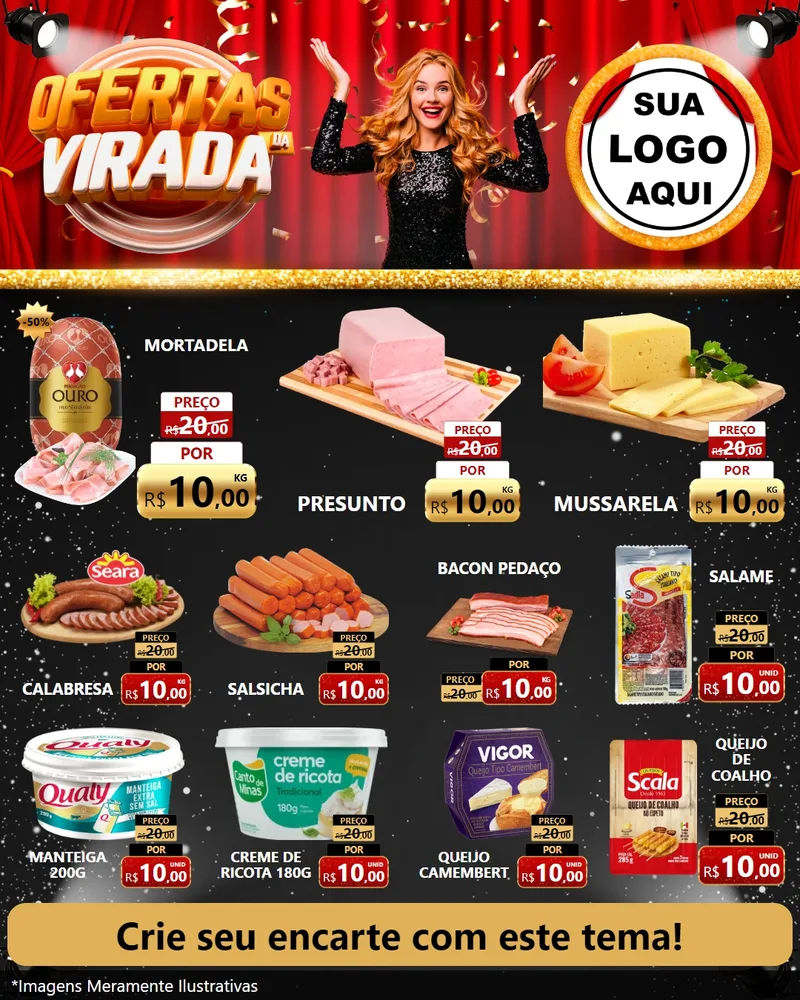 Modelo de Rede Social para Feed Instagram com o tema Ofertas da Virada para Frios e Laticínios