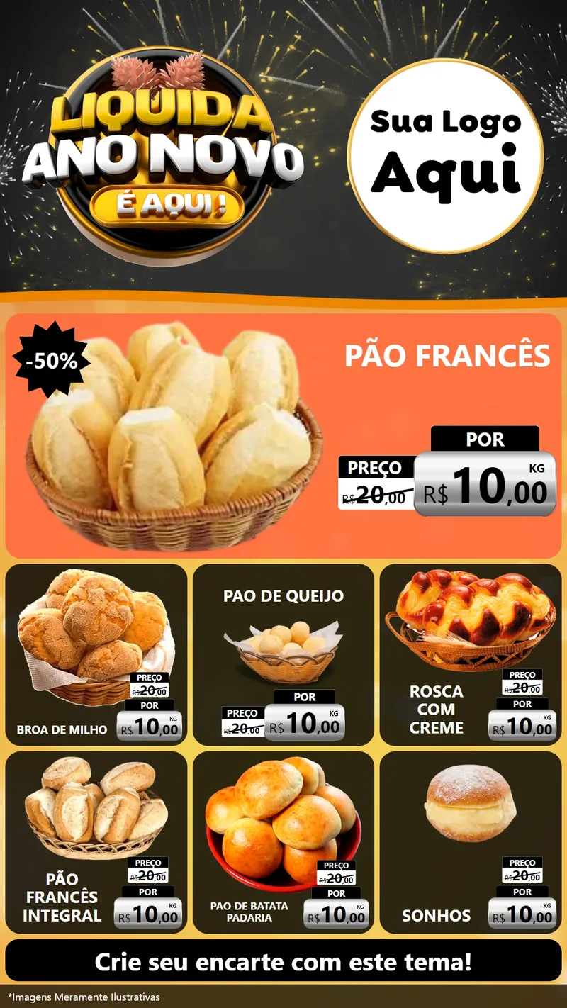 Modelo de Rede Social para Stories com o tema Liquida Ano Novo É Aqui! para Padaria