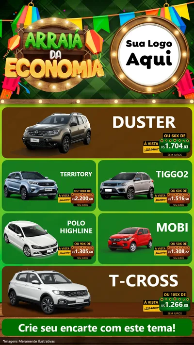 Modelo de TV para TV Vertical com o tema Arraiá de Economia para Concessionaria de Carros