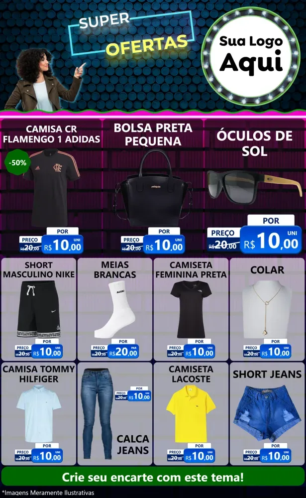 Modelo de Encarte para Encarte Grande com o tema Super Ofertas para Roupas e acessórios