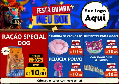 Modelo de Encarte para Encarte A4 Horizontal com o tema Festa Bumba meu Boi para Pet Shop