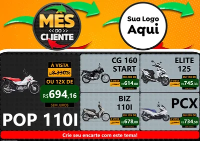 Modelo de Encarte para Encarte A4 Horizontal com o tema Mês do Cliente para Concessionaria de Motos