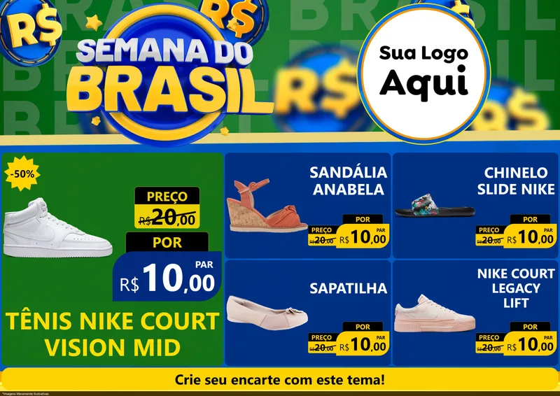 Modelo de Encarte para Encarte A4 Horizontal com o tema Semana Do Brasil para Calçados