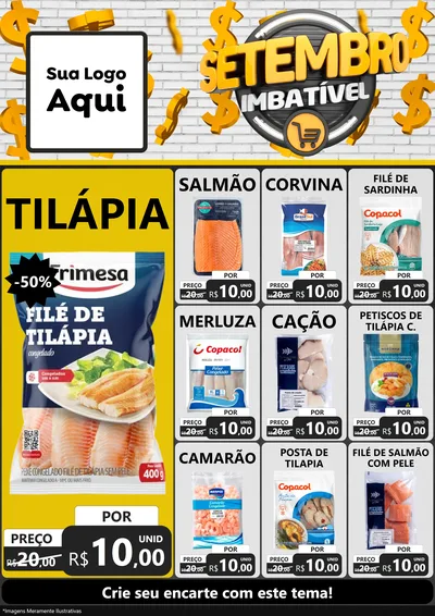 Modelo de Encarte para Encarte A4 Vertical com o tema Setembro Imbatível para Peixaria