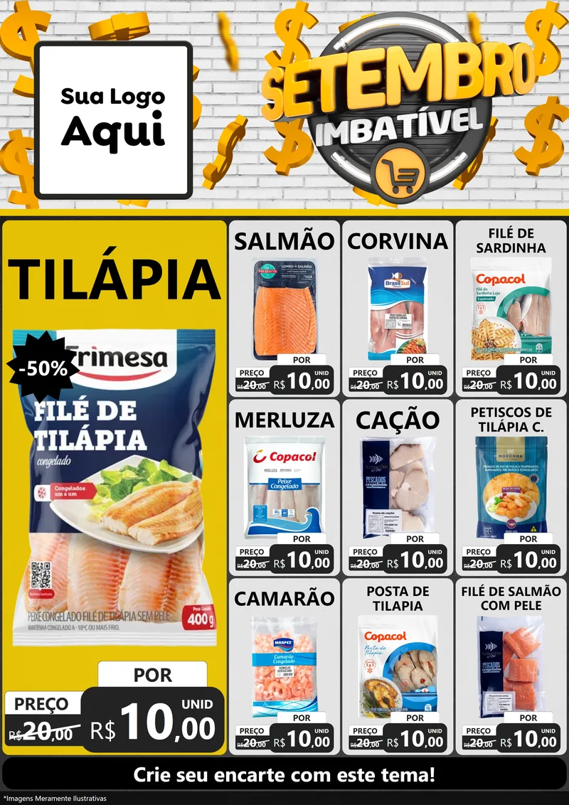 Modelo de Encarte para Encarte A4 Vertical com o tema Setembro Imbatível para Peixaria