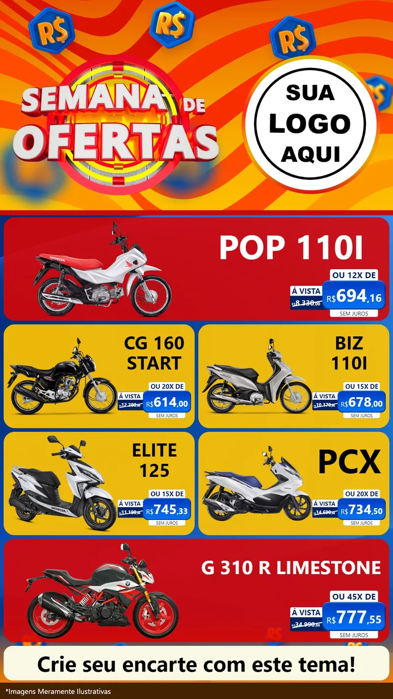 Modelo de TV para TV Vertical com o tema Semana de Ofertas para Concessionaria de Motos