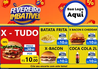 Modelo de Encarte para Encarte A4 Horizontal com o tema Fevereiro Imbatível para Hamburgueria