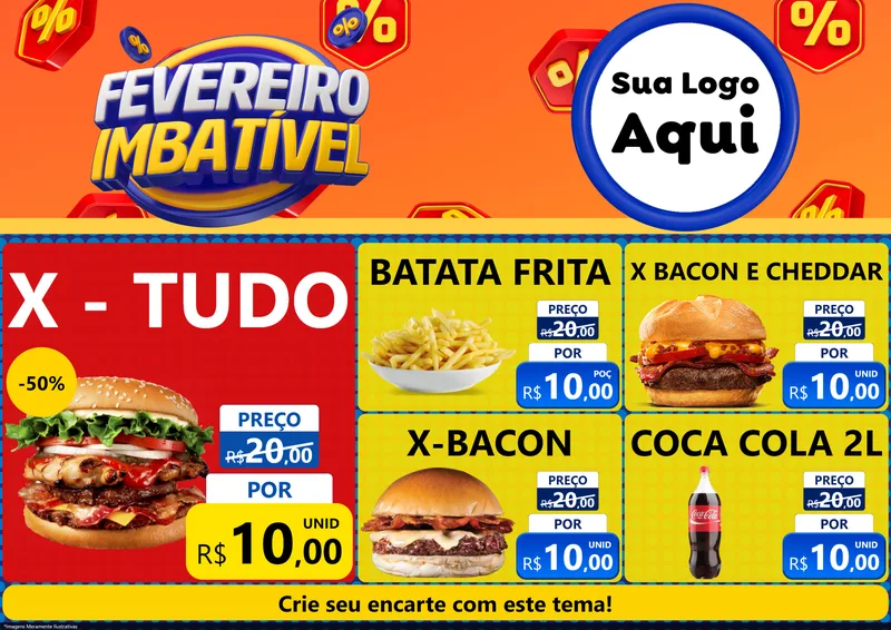 Modelo de Encarte para Encarte A4 Horizontal com o tema Fevereiro Imbatível para Hamburgueria