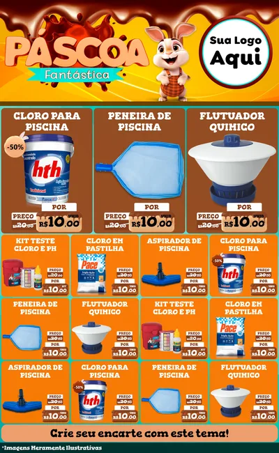 Modelo de Encarte para Encarte Grande com o tema Páscoa Fantástica para Produtos para Piscina