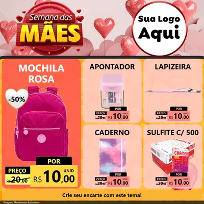 Modelo de Rede Social para Feed Facebook com o tema Semana das Mães para Papelaria