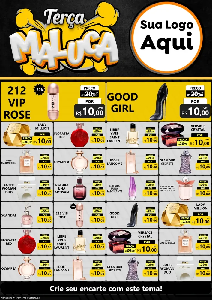 Modelo de Encarte para Encarte A4 Vertical com o tema Terça Maluca para Perfumes