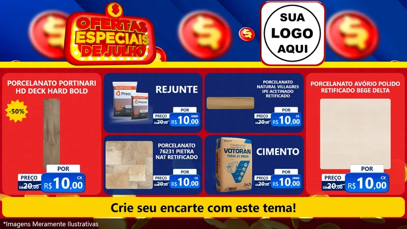 Modelo de TV para TV Horizontal com o tema Ofertas Especiais de Julho para Pisos e revestimentos