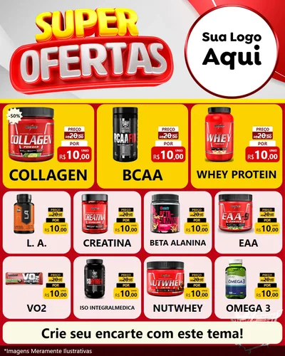 Modelo de Rede Social para Feed Instagram com o tema Super Ofertas para Suplementos alimentares