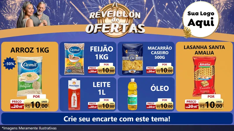Modelo de TV para TV Horizontal com o tema Réveillon de Ofertas para Supermercado