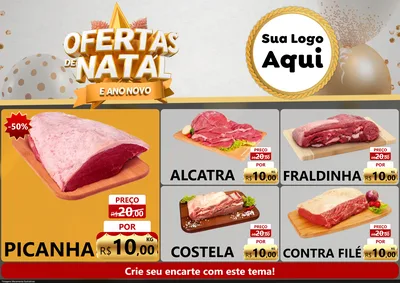 Modelo de Encarte para Encarte A4 Horizontal com o tema Ofertas De Natal E Ano Novo para Açougue