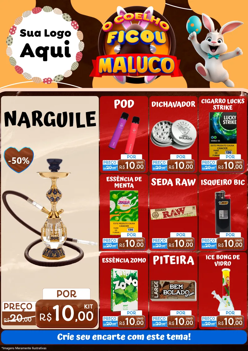 Modelo de Encarte para Encarte A4 Vertical com o tema O Coelho Ficou Maluco - Páscoa para Tabacaria