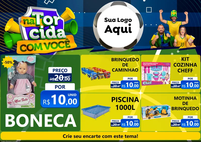 Modelo de Encarte para Encarte A4 Horizontal com o tema Na Torcida Com Você - Copa para Brinquedos